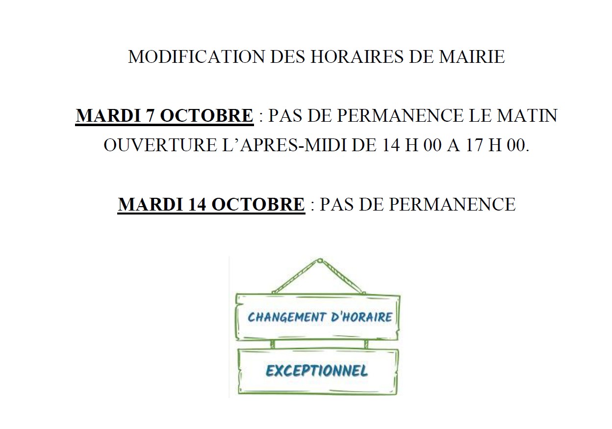 You are currently viewing MODIFICATION HORAIRES DE MAIRIE